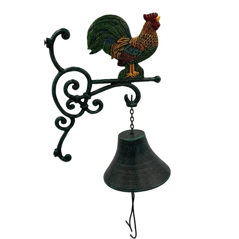 Cast Iron Rooster Dinner Bell Wall Mount Farmhouse Rustic Country Porch Decor